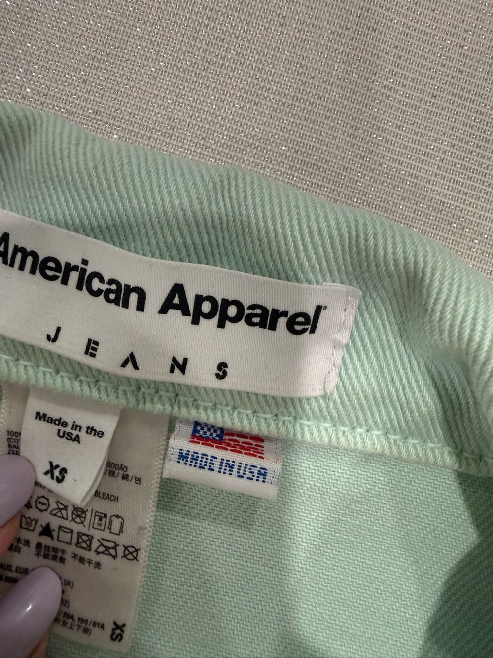 American Apparel Mint Green Cropped Denim Jacket Womens Size XS 90s Y2K Fairy - Picture 3 of 8